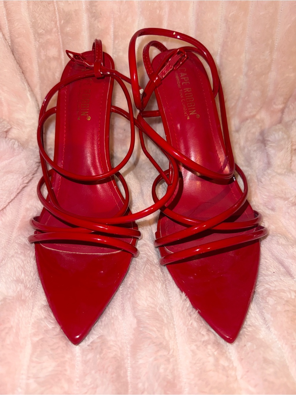 Cape Robbin Red Patent Strappy Pointed-Toe Heels